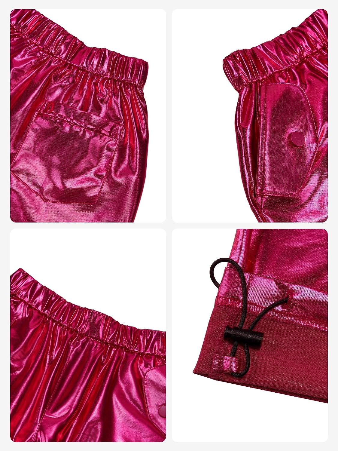 Stelle Girls Metallic Cargo Pants Shiny Hip Hop Dance Joggers Sparkly Stretchy Wide Leg Street Pants for Kids 4-15 Years(Metal Fuchsia)