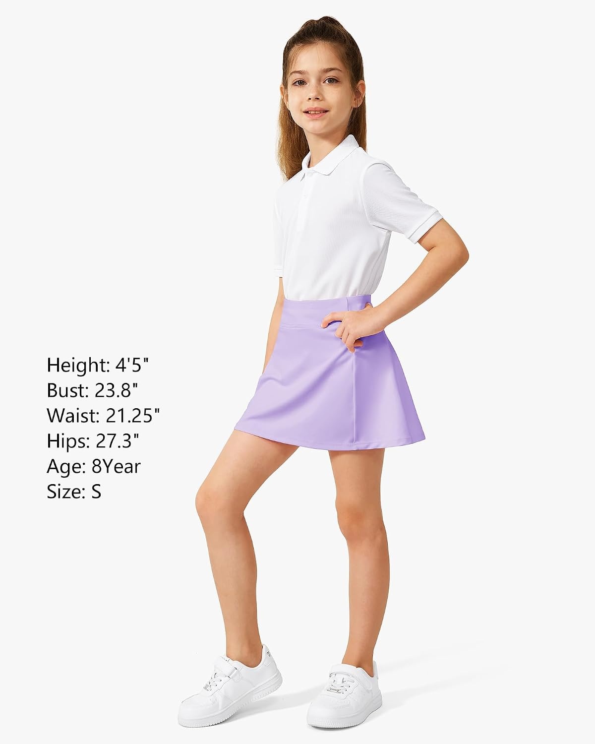 Stelle Girls A-Line Tennis Skort with Built-in Shorts for Sports Play | Lightweight fabric, Elastic waistband, Free movement, Tennis, Golf, Pickleball, School activities(Lilac)