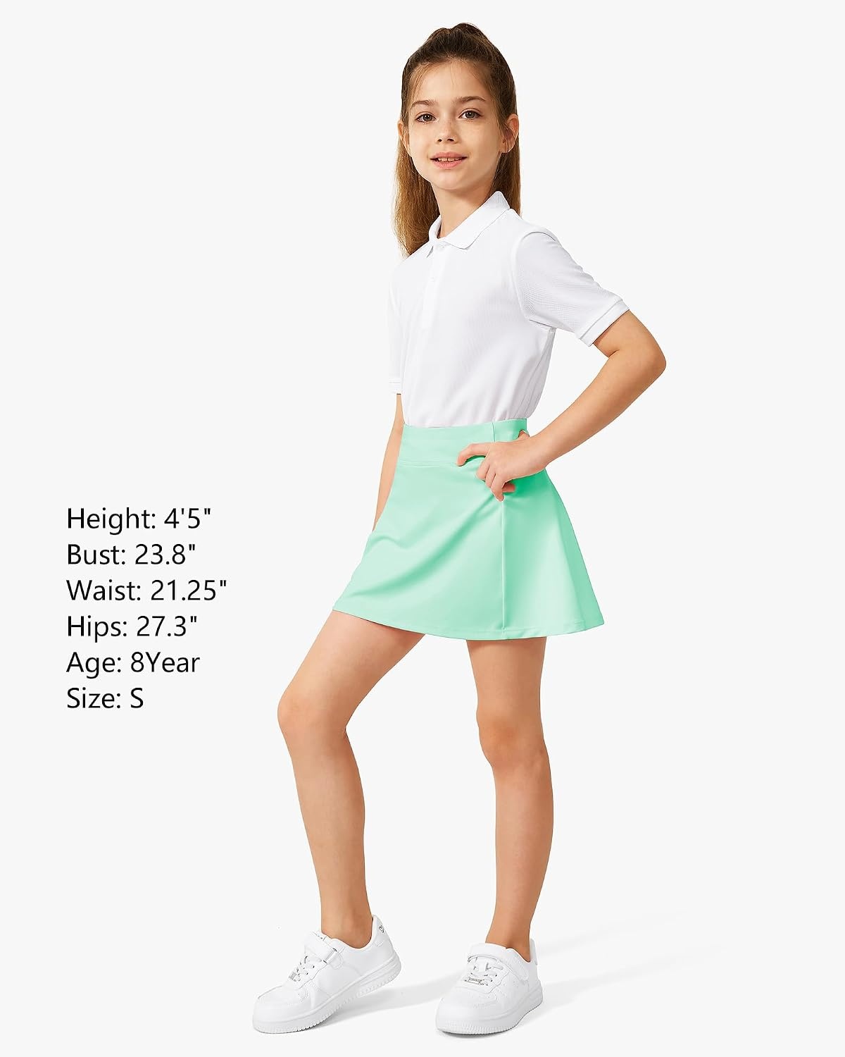 Stelle Girls A-Line Tennis Skort with Built-in Shorts for Sports Play(Mint Green)