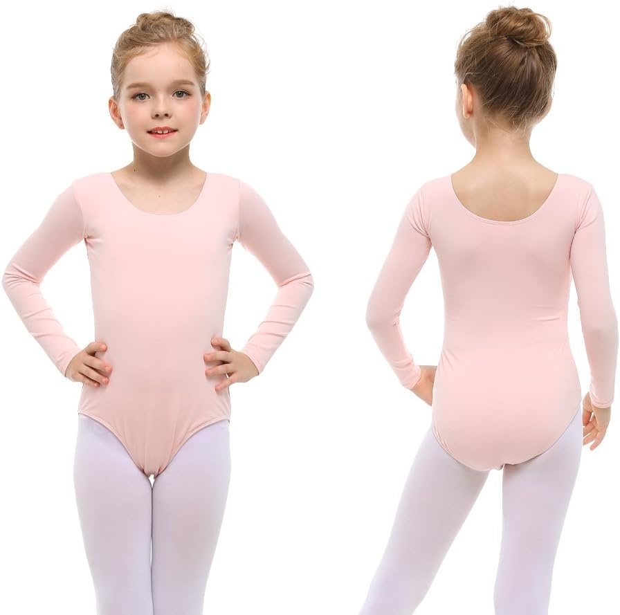 Stelle Long Sleeve Ballet Leotards for Girls Dance Leotard Gymnastics Ballet Outfits (Toddler/Little Kid/Big Kid)(Ballet Pink)