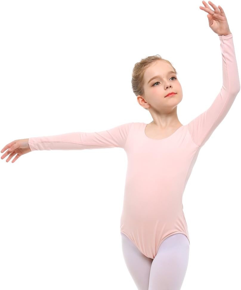 Stelle Long Sleeve Ballet Leotards for Girls Dance Leotard Gymnastics Ballet Outfits (Toddler/Little Kid/Big Kid)(Ballet Pink)