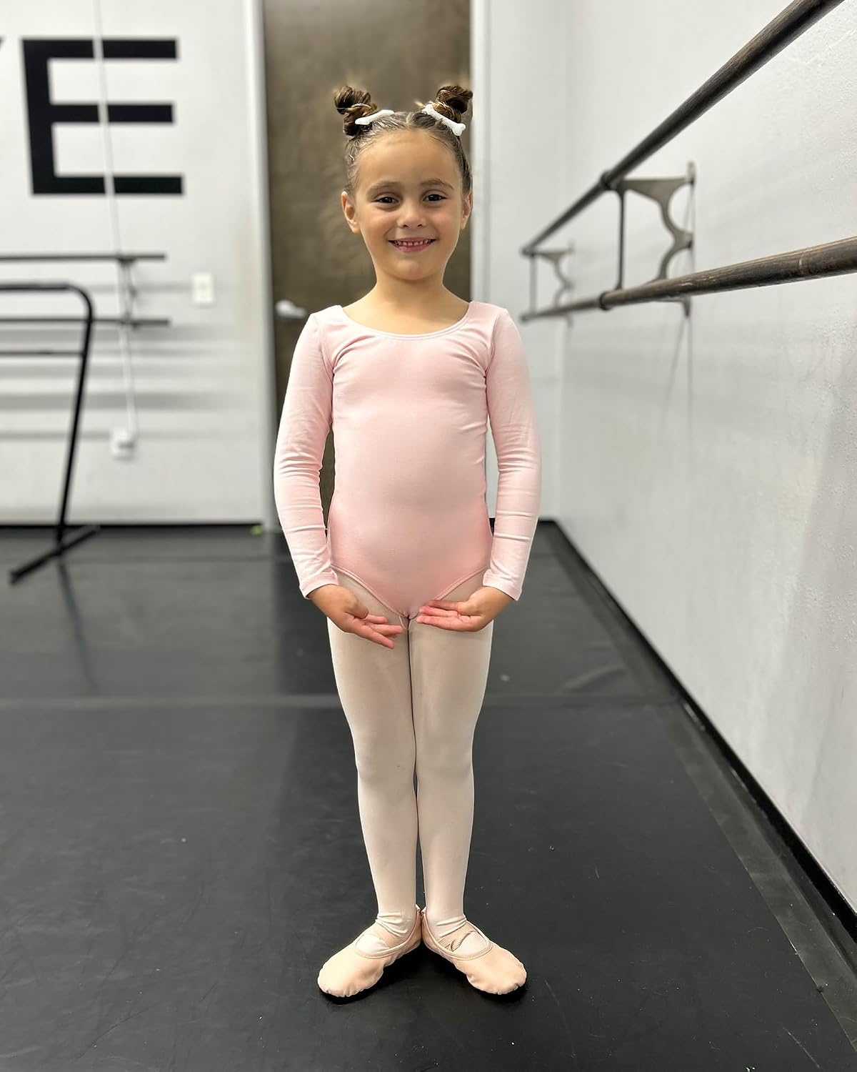 Stelle Long Sleeve Ballet Leotards for Girls Dance Leotard Gymnastics Ballet Outfits (Toddler/Little Kid/Big Kid)(Ballet Pink)