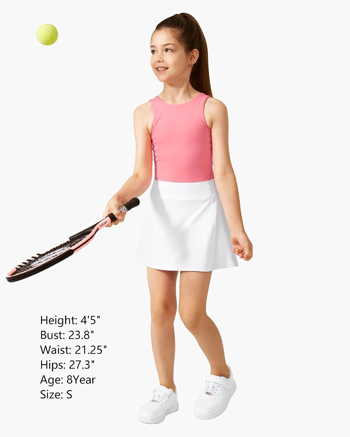 Stelle Girls A-Line Tennis Skort with Built-in Shorts for Sports Play(White)