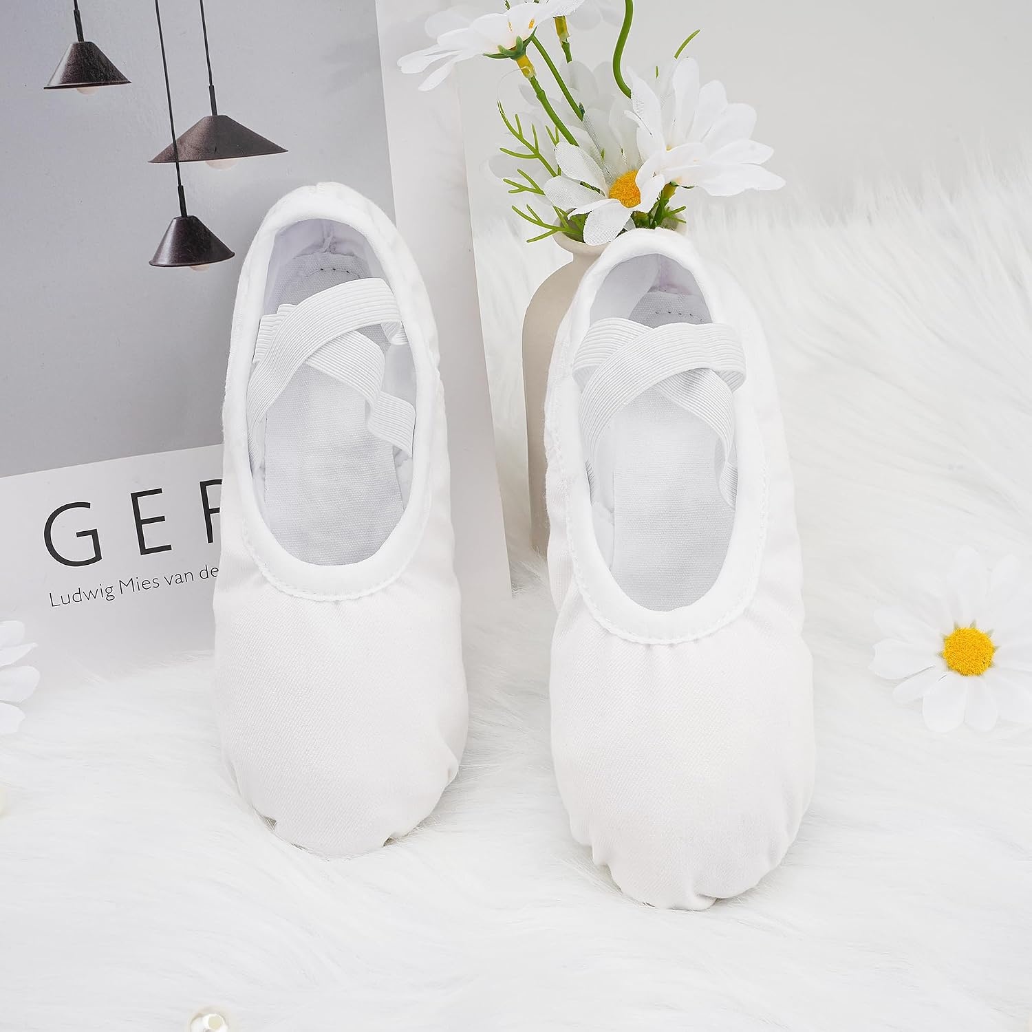 STELLE Ballet Shoes for Women Highly Stretch Canvas Dance Slipper Yoga Shoes for Girls/Adults(White)