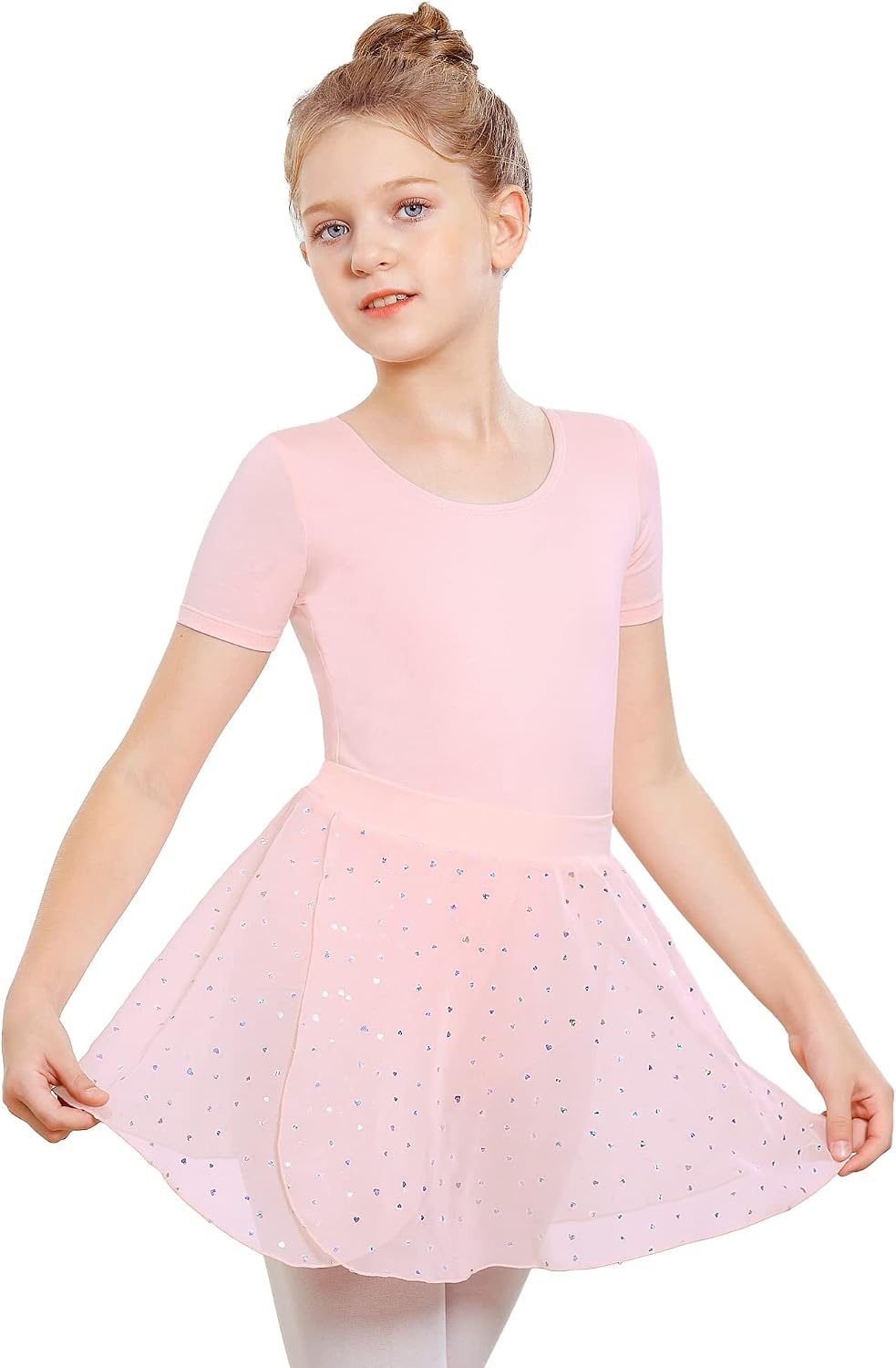 Stelle Ballet Skirts for Girls Toddler Dance Skirt Chiffon Kids Ballet Wrap Skirts(05-pink Shiny Skirt (Pull on ))