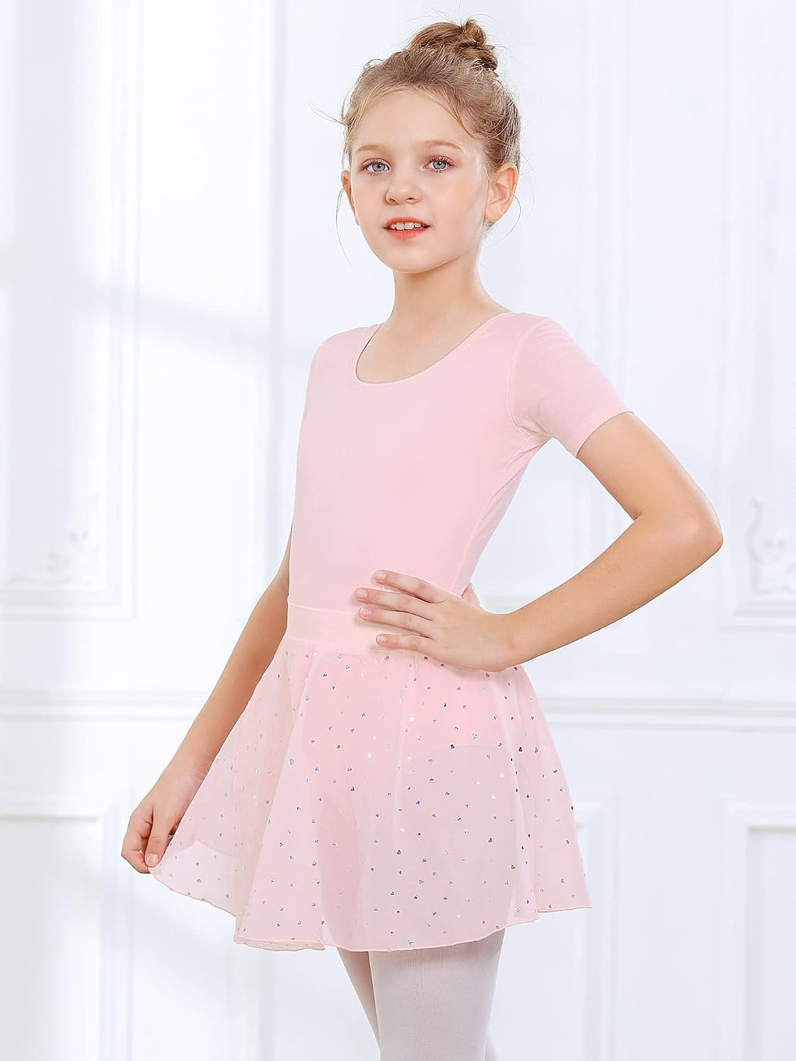 Stelle Ballet Skirts for Girls Toddler Dance Skirt Chiffon Kids Ballet Wrap Skirts(05-pink Shiny Skirt (Pull on ))