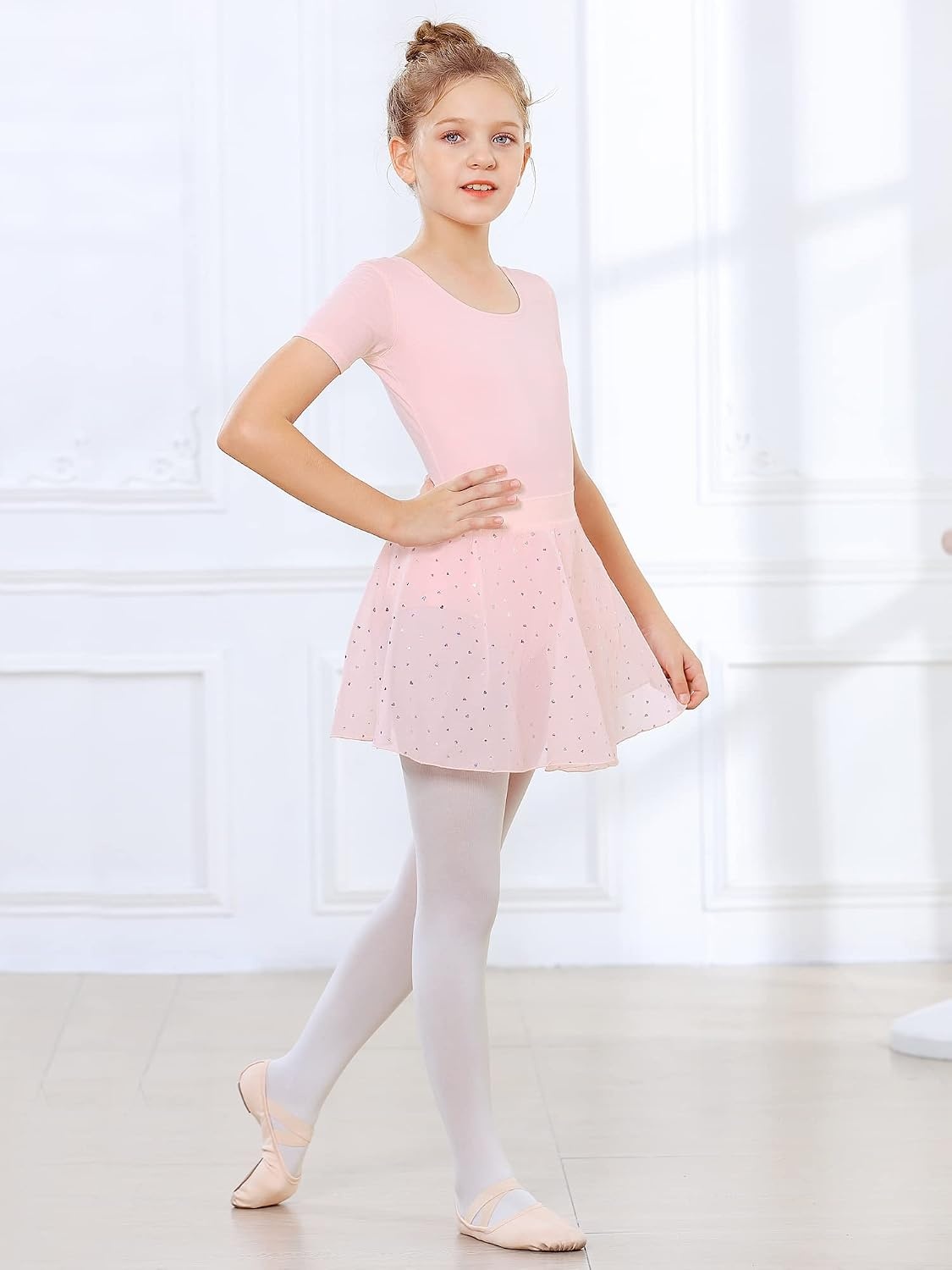 Stelle Ballet Skirts for Girls Toddler Dance Skirt Chiffon Kids Ballet Wrap Skirts(05-pink Shiny Skirt (Pull on ))