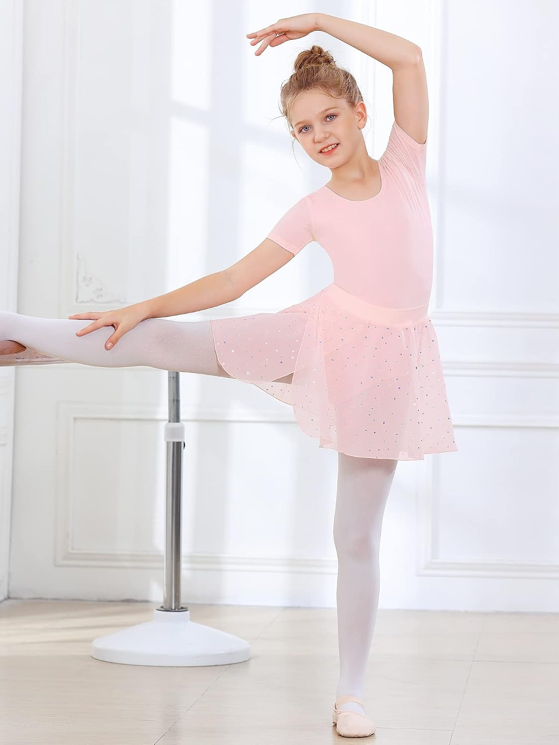 Stelle Ballet Skirts for Girls Toddler Dance Skirt Chiffon Kids Ballet Wrap Skirts(05-pink Shiny Skirt (Pull on ))