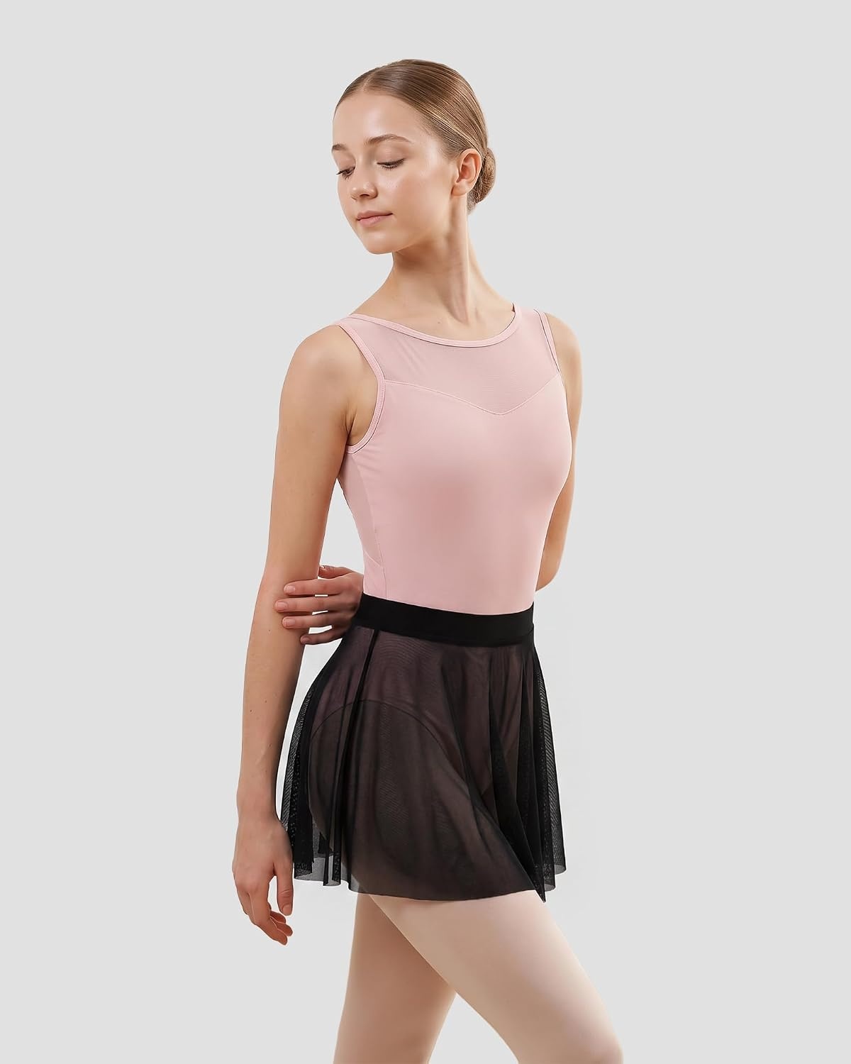 Stelle Women Ballet Skirt Chiffon Wrap Skirt Pull On Adult Dance Skirt Elastic Mesh Sheer Ballerina Outfit Dancewear(Black)