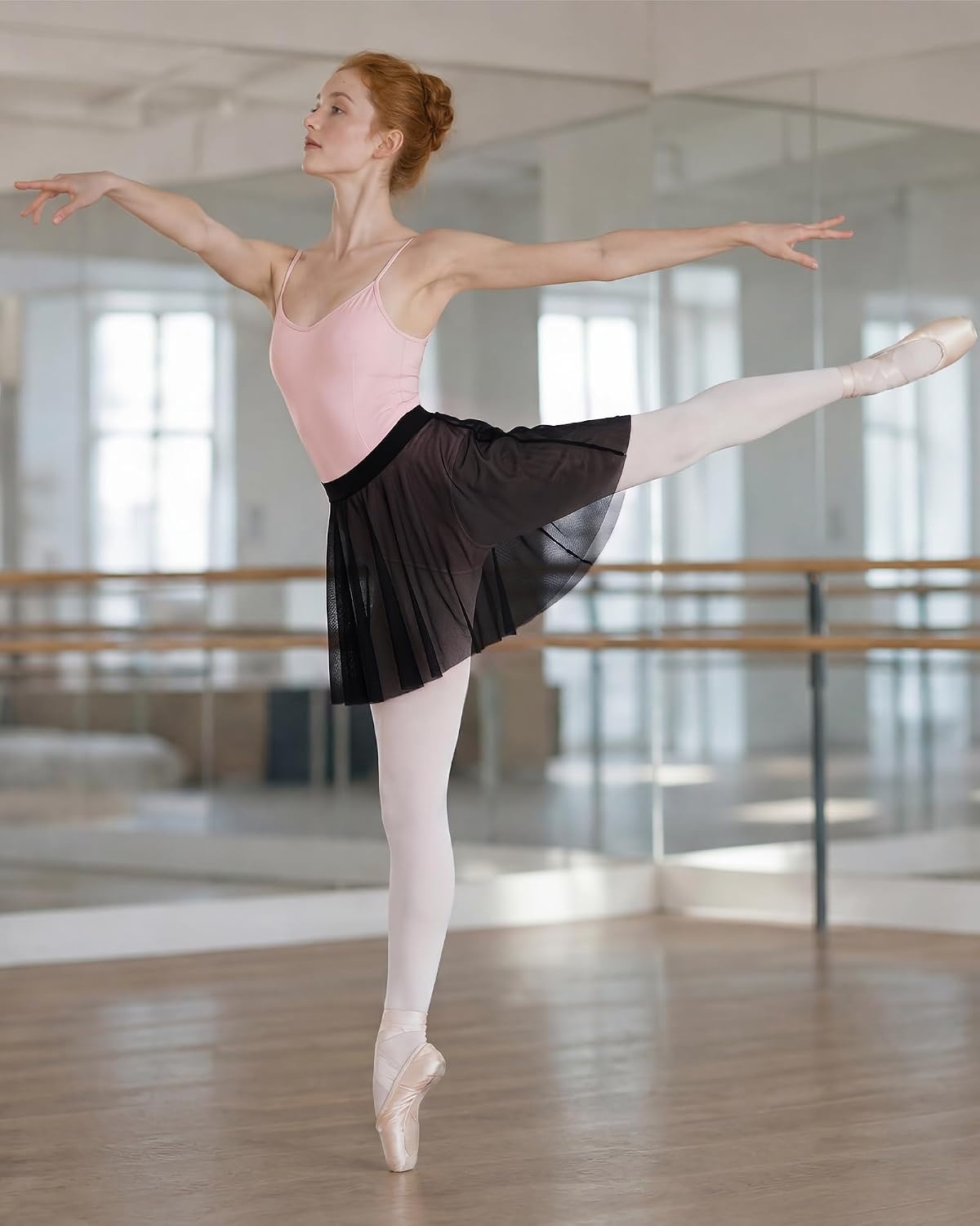 Stelle Women Ballet Skirt Chiffon Wrap Skirt Pull On Adult Dance Skirt Elastic Mesh Sheer Ballerina Outfit Dancewear(Black)