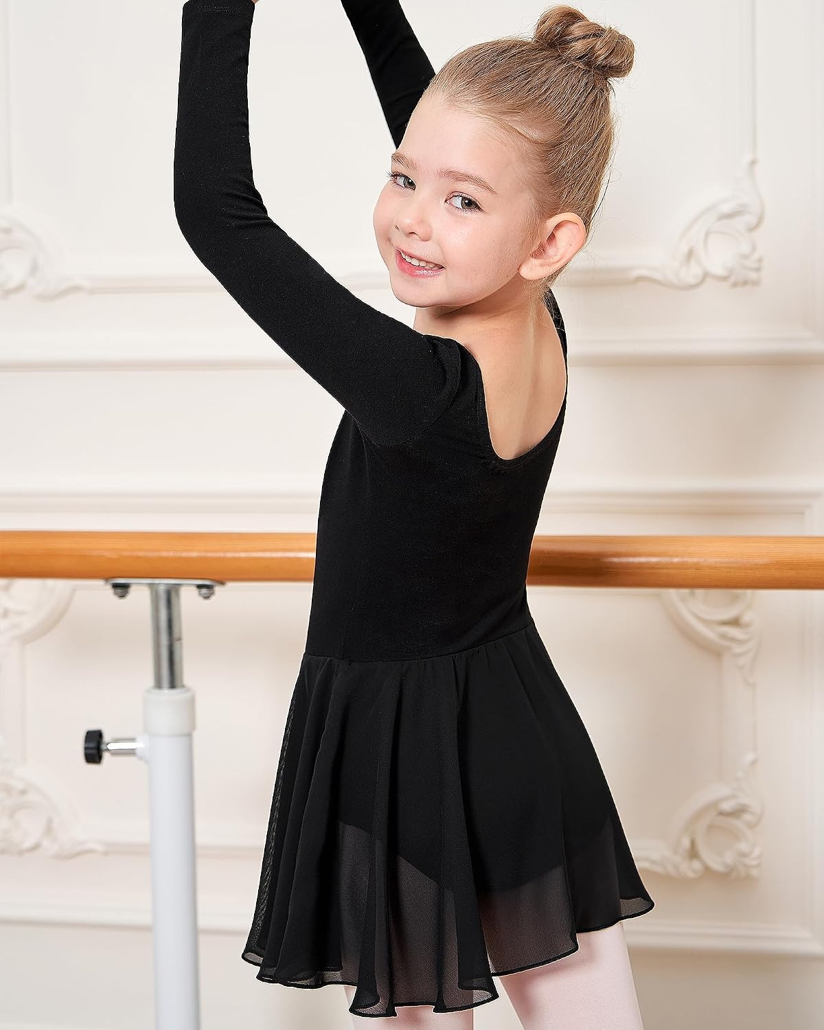 Stelle Ballet Leotards for Girls Long Sleeve Toddler Dance Leotard Outfits(Black)