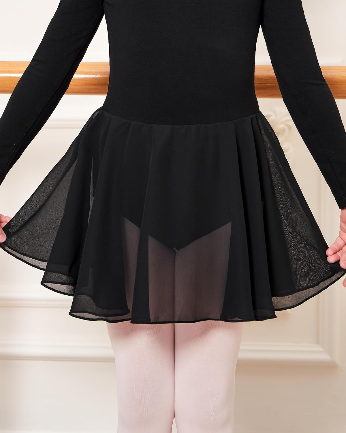 Stelle Ballet Leotards for Girls Long Sleeve Toddler Dance Leotard Outfits(Black)