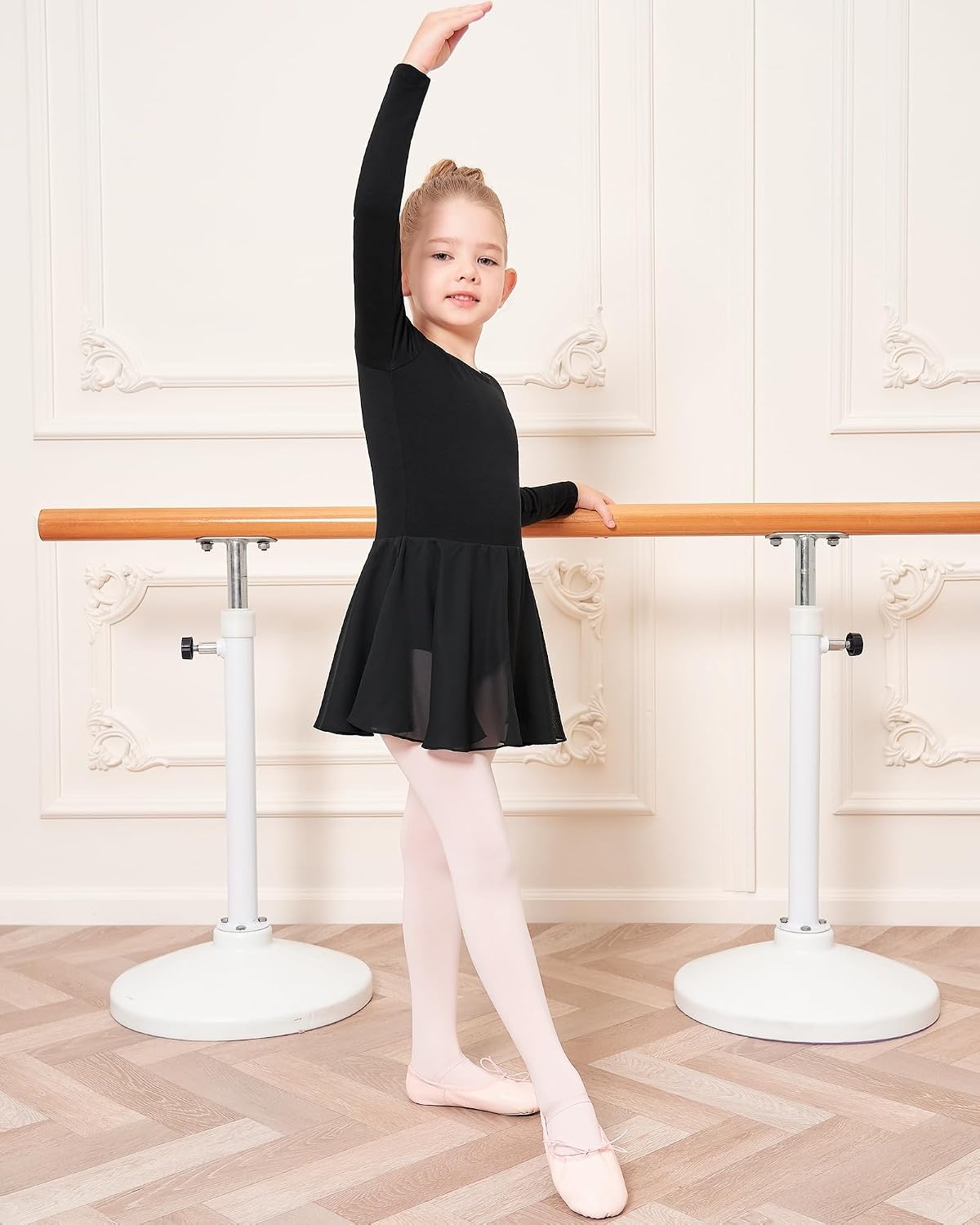 Stelle Ballet Leotards for Girls Long Sleeve Toddler Dance Leotard Outfits(Black)