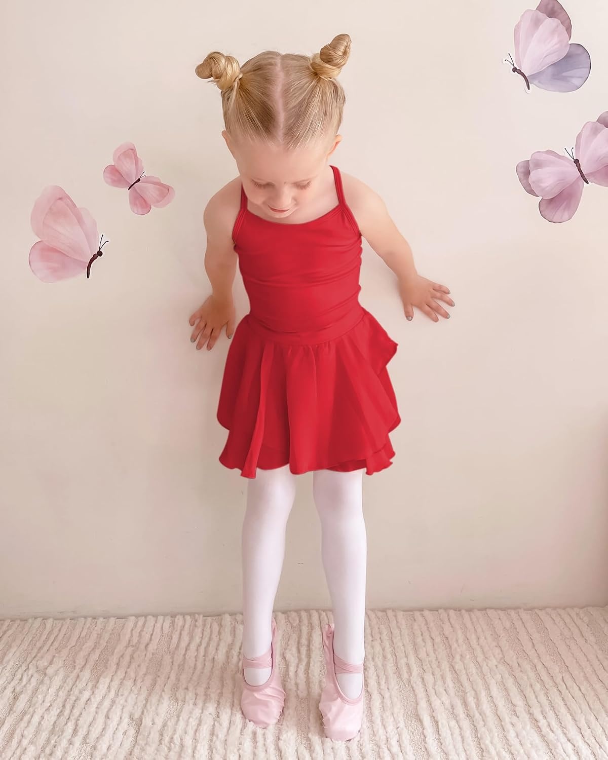 Stelle Toddler Ballet Leotards for Girls,Dance Leotard for Girls,Camisole Toddler Ballet Outfit for Studio Outdoor Daily Wear(Style 1-red)