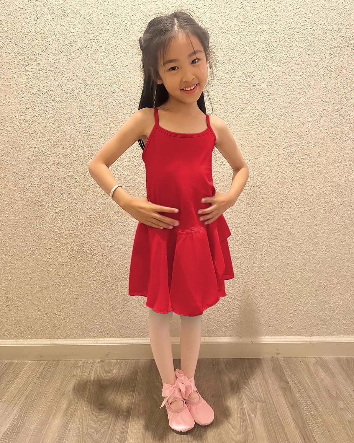 Stelle Toddler Ballet Leotards for Girls,Dance Leotard for Girls,Camisole Toddler Ballet Outfit for Studio Outdoor Daily Wear(Style 1-red)