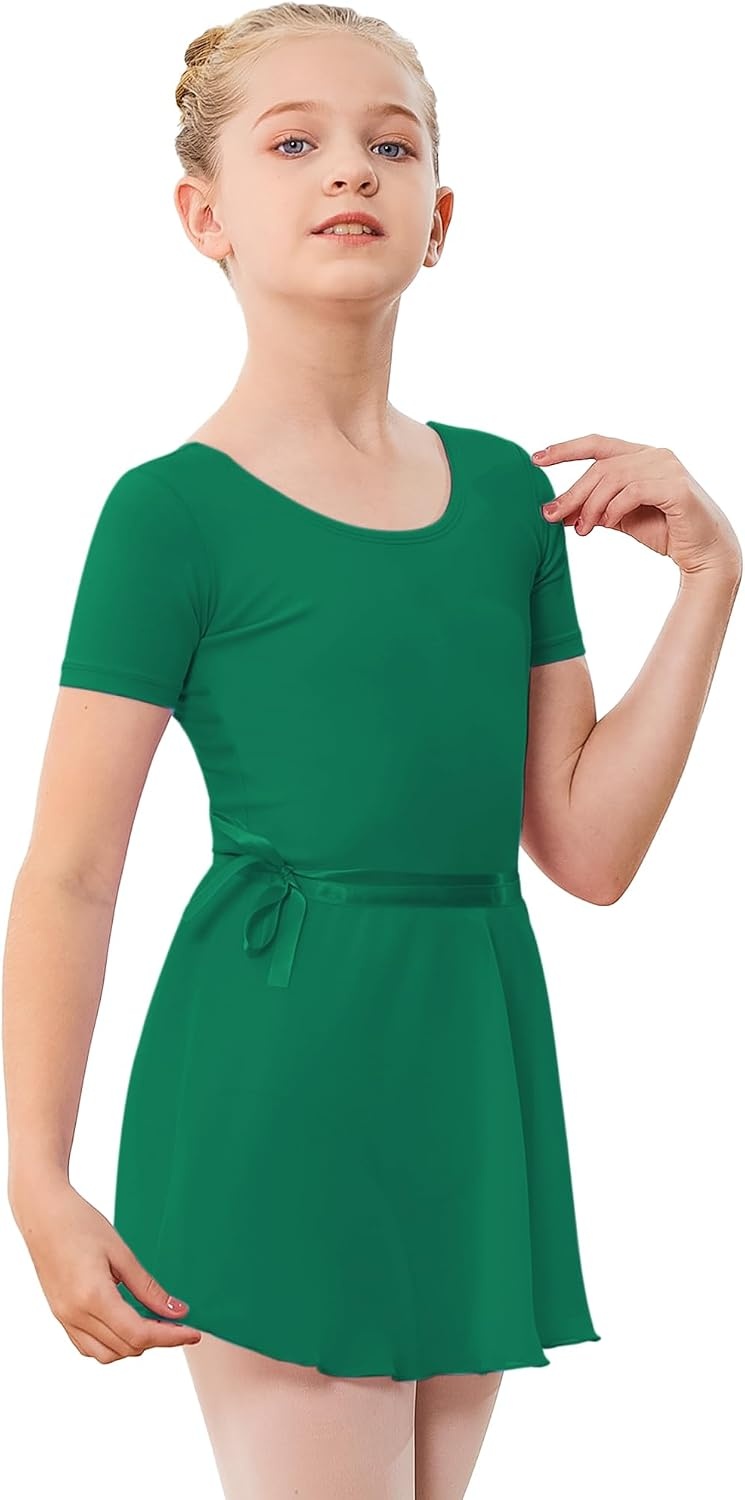 Stelle Girls Ballet Leotards Toddler Dance Combo with Skirt and Tights | Crew neck, Removable ballet skirt, Durable footed tights, Fully lined front, High elasticity & durable, Breathable(1-green)