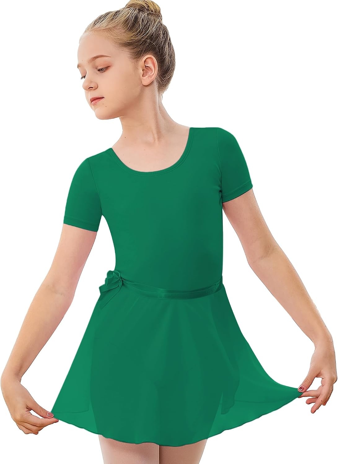 Stelle Girls Ballet Leotards Toddler Dance Combo with Skirt and Tights | Crew neck, Removable ballet skirt, Durable footed tights, Fully lined front, High elasticity & durable, Breathable(1-green)