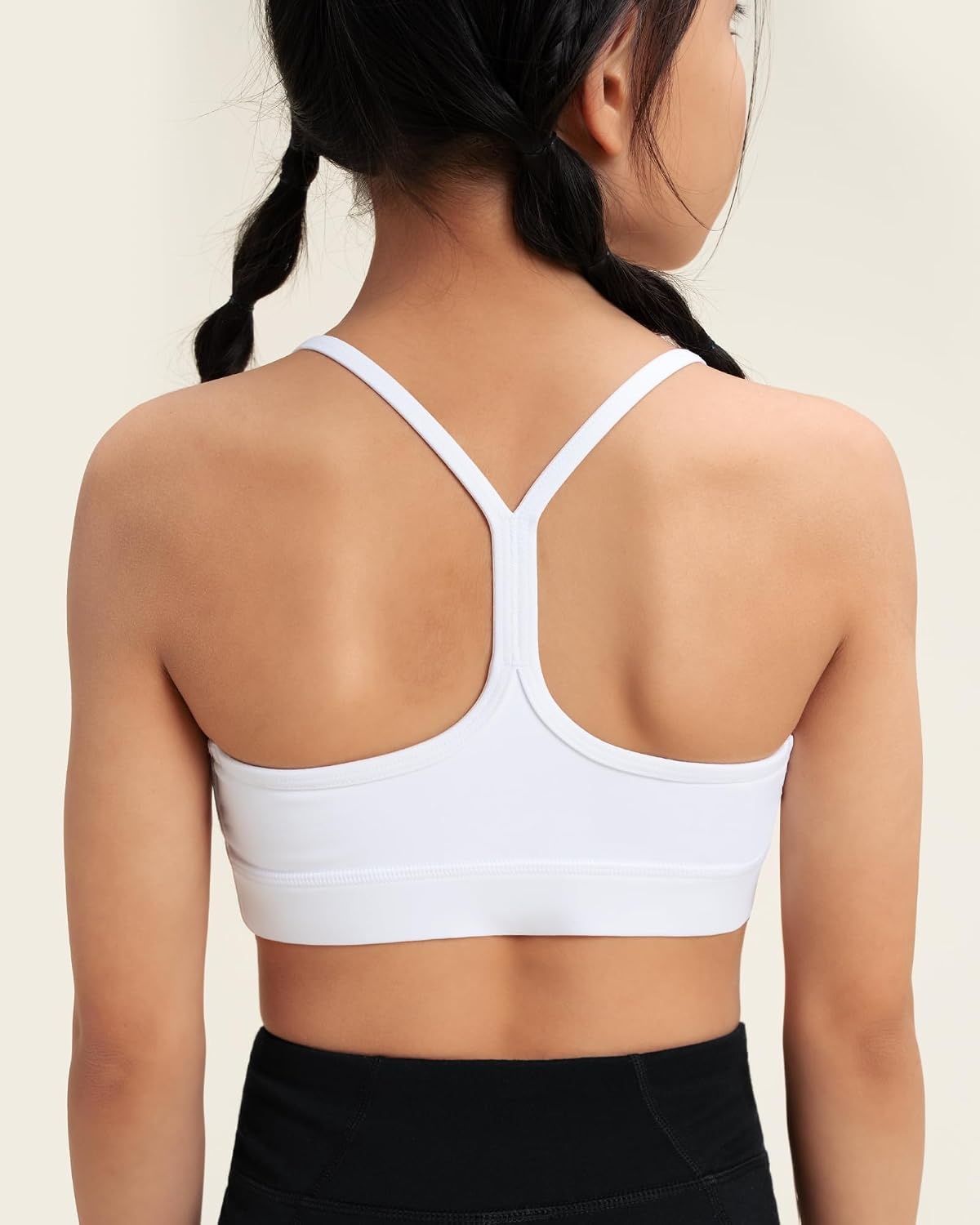 Stelle Girls Sports Bra Training Bra Spaghetti Strap Y Back Bra Yoga Crop Top for Teens Kids(White)