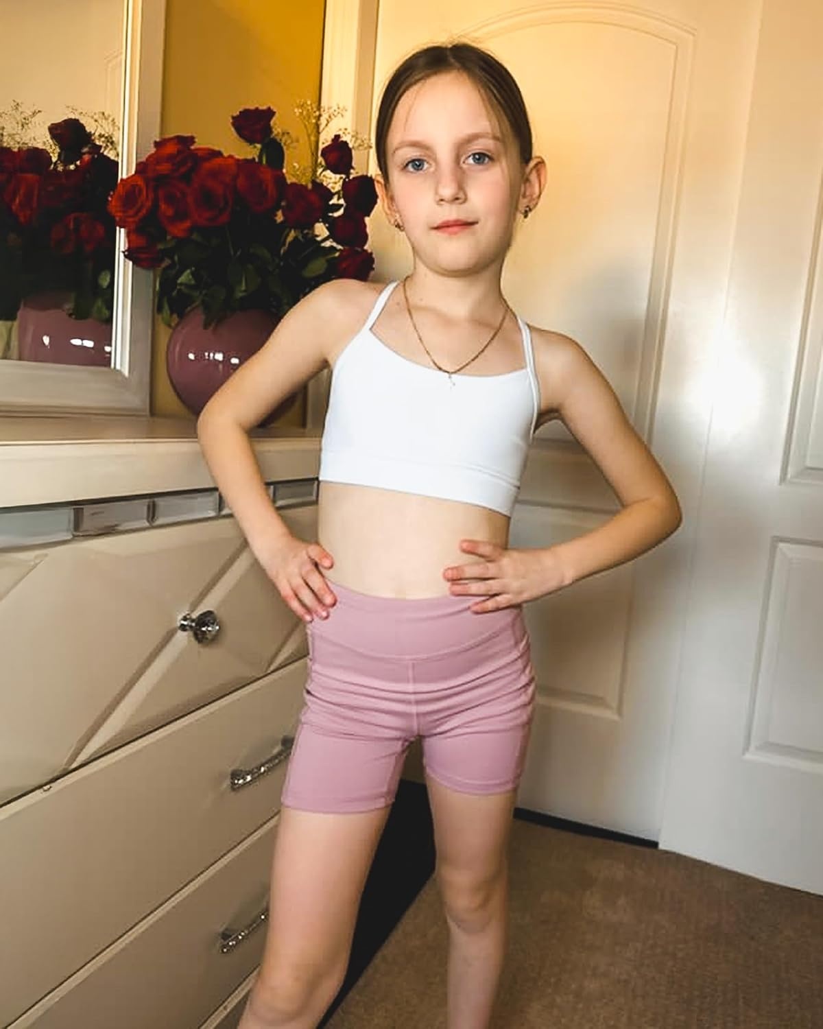Stelle Girls Sports Bra Training Bra Spaghetti Strap Y Back Bra Yoga Crop Top for Teens Kids(White)