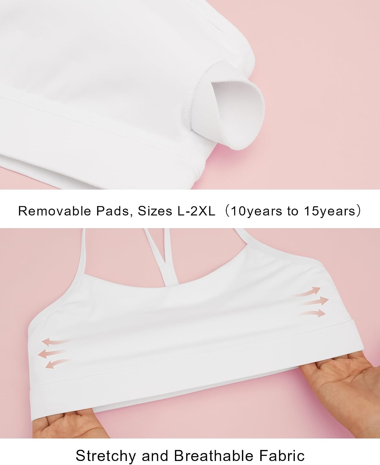 Stelle Girls Sports Bra Training Bra Spaghetti Strap Y Back Bra Yoga Crop Top for Teens Kids(White)