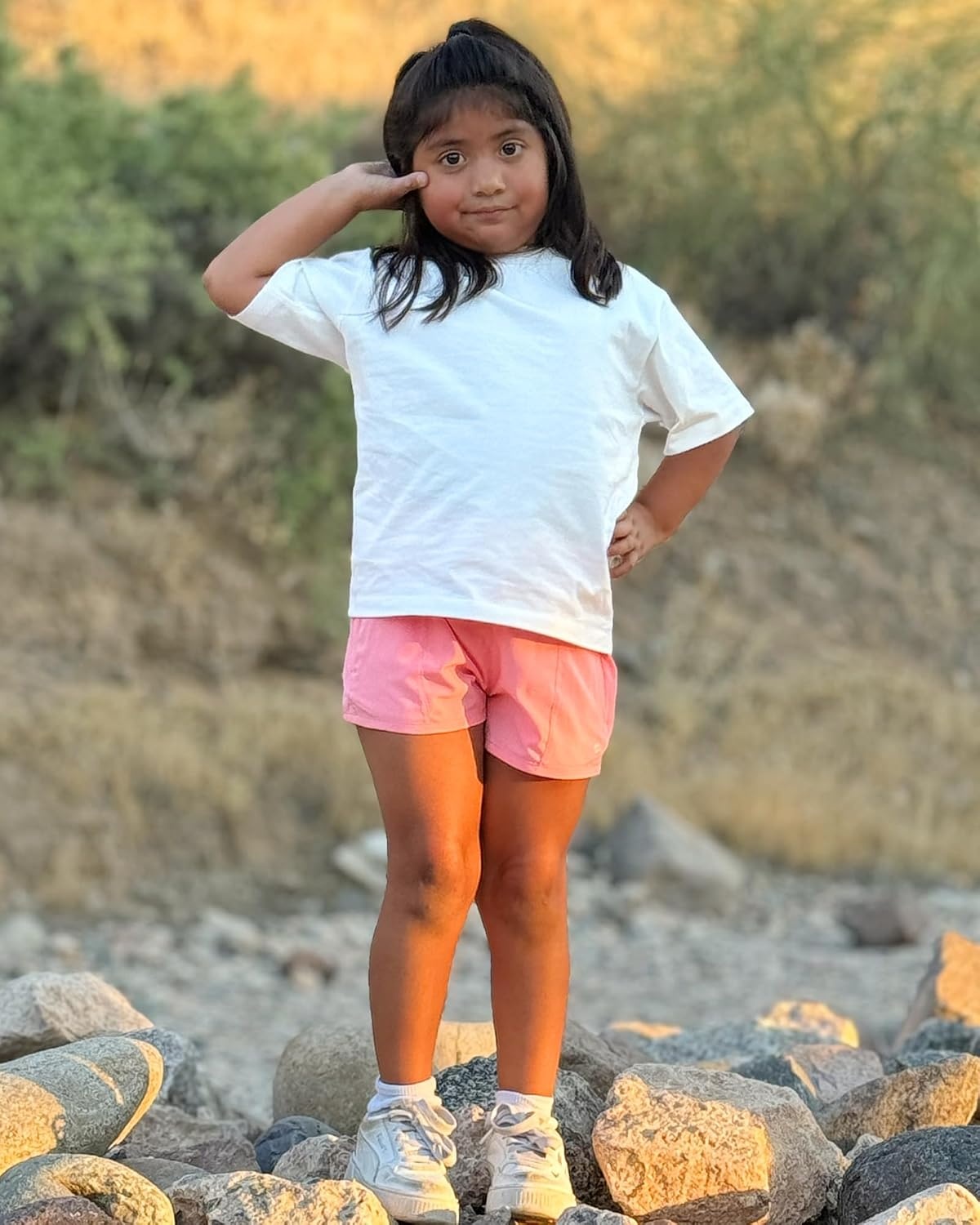 Stelle Girls 2-in-1 Athletic Shorts with Zipper Pockets for Running Sports | Built-in liner, Quick-dry fabric, Elastic waistband, Secure storage, Soccer, Gym, Outdoor activities(A-coral)