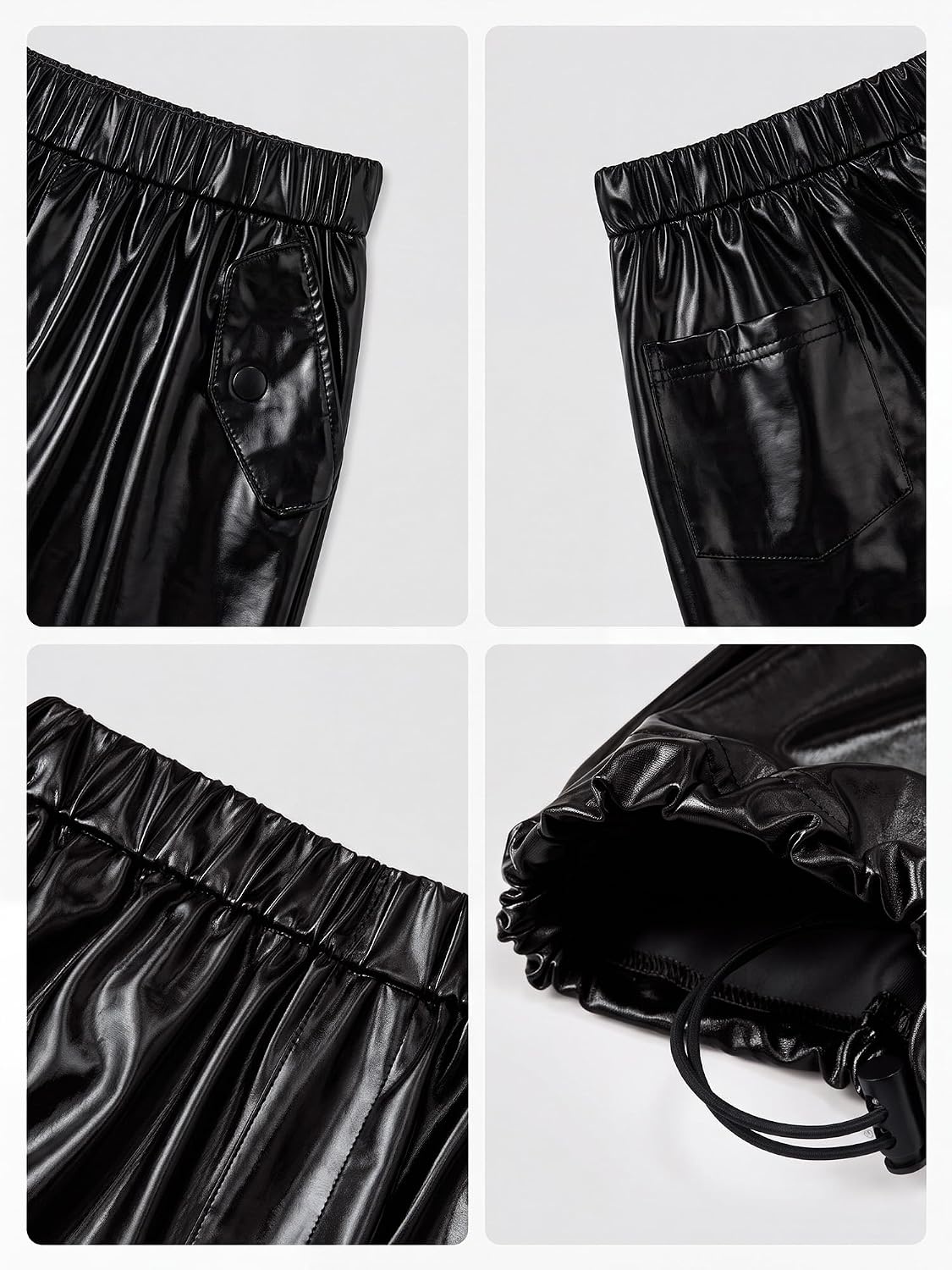 Stelle Girls Metallic Hip Hop Pants Shiny Cargo Joggers Pant(Patent Black)