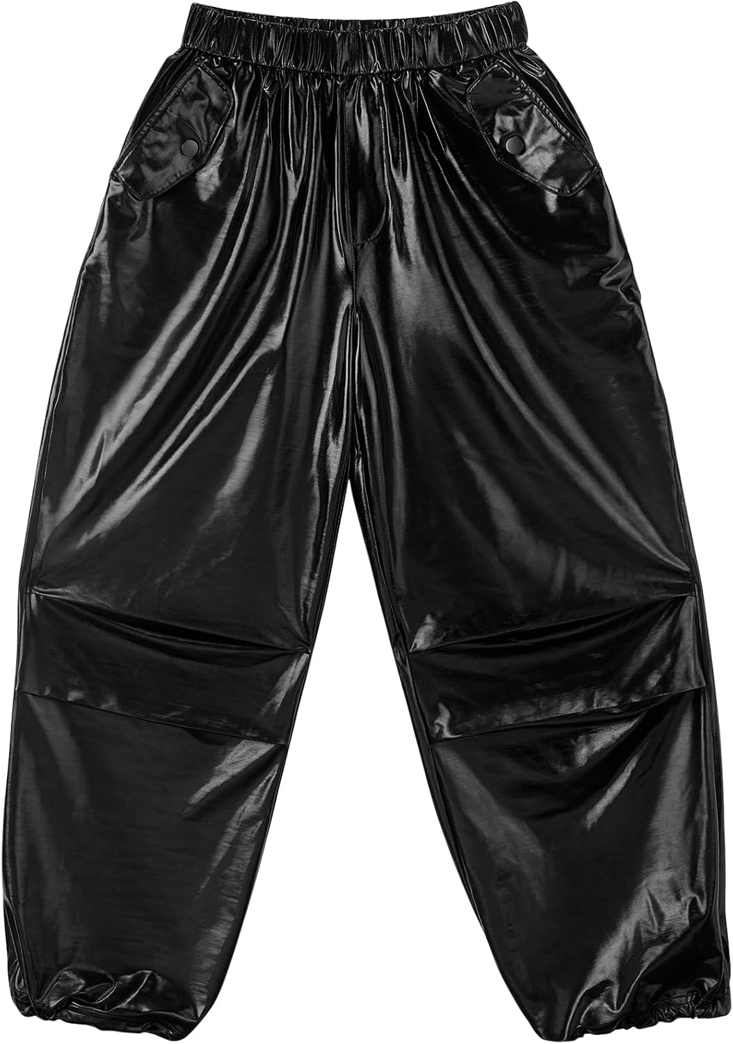 Stelle Girls Metallic Hip Hop Pants Shiny Cargo Joggers Pant(Patent Black)