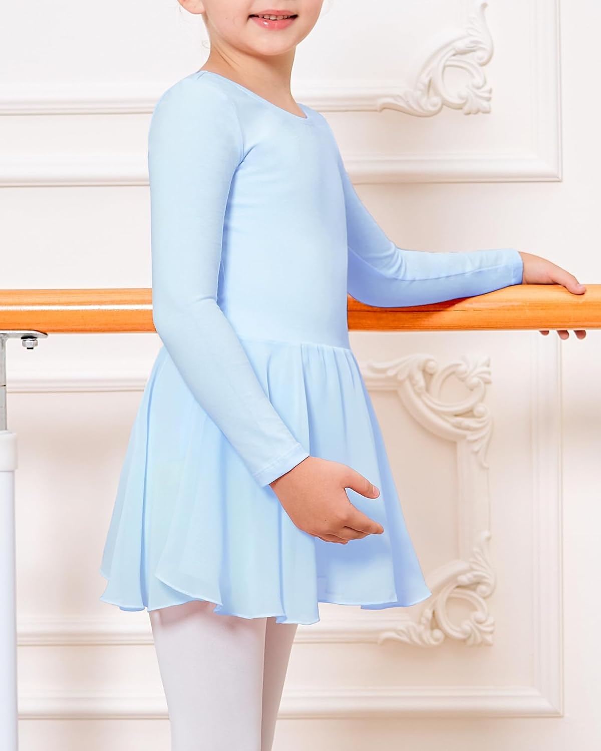 Stelle Ballet Leotards for Girls Long Sleeve Toddler Dance Leotard Outfits with Skirt Classic(Little/Big Kid)(Blue)