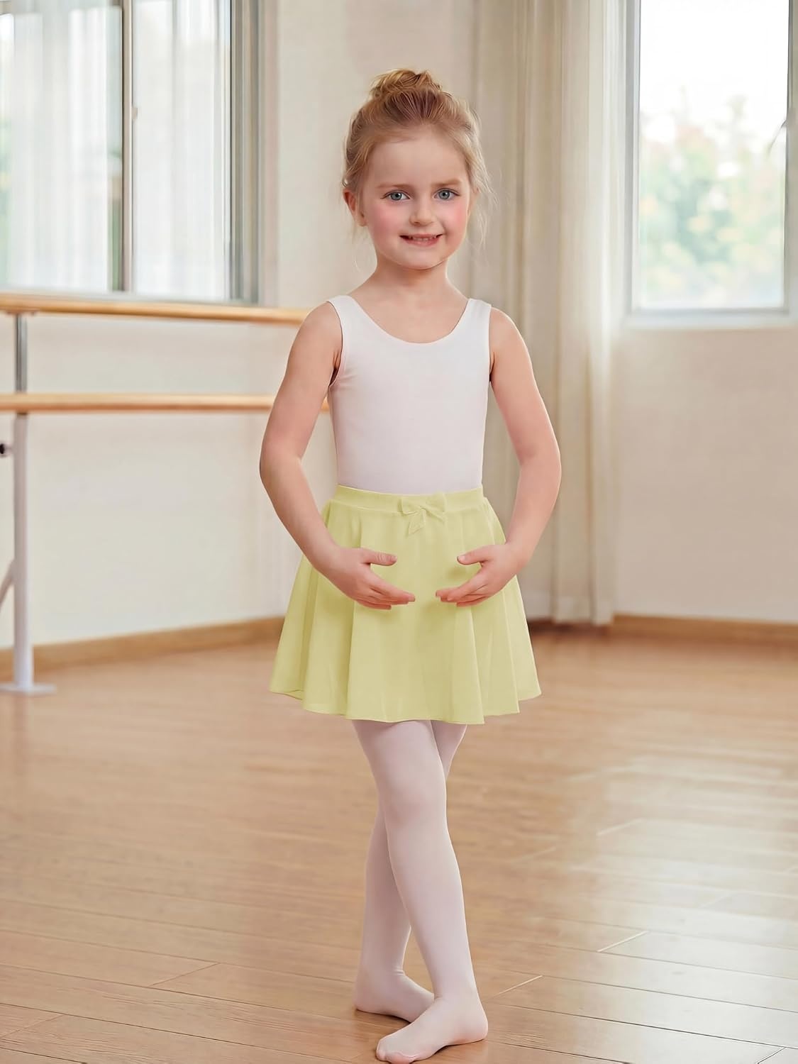 Stelle Girls Ballet Skirt, Chiffon Dance Skirt for Girls with Mesh Bowknot, Elastic Waist Pull-on Skirts for Ballet(Lemon Butter)
