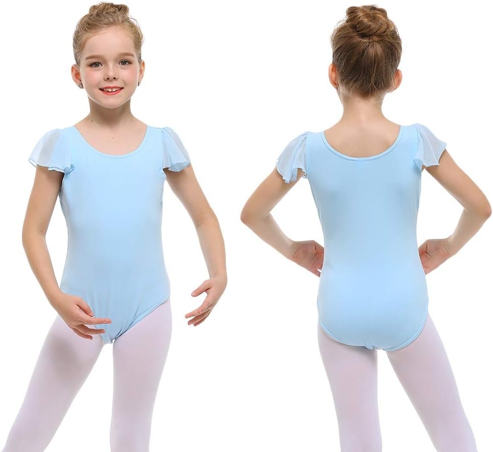 Stelle Girls Ballet Leotard Ruffle Short Sleeve for Dance Gymnastics(Blue)