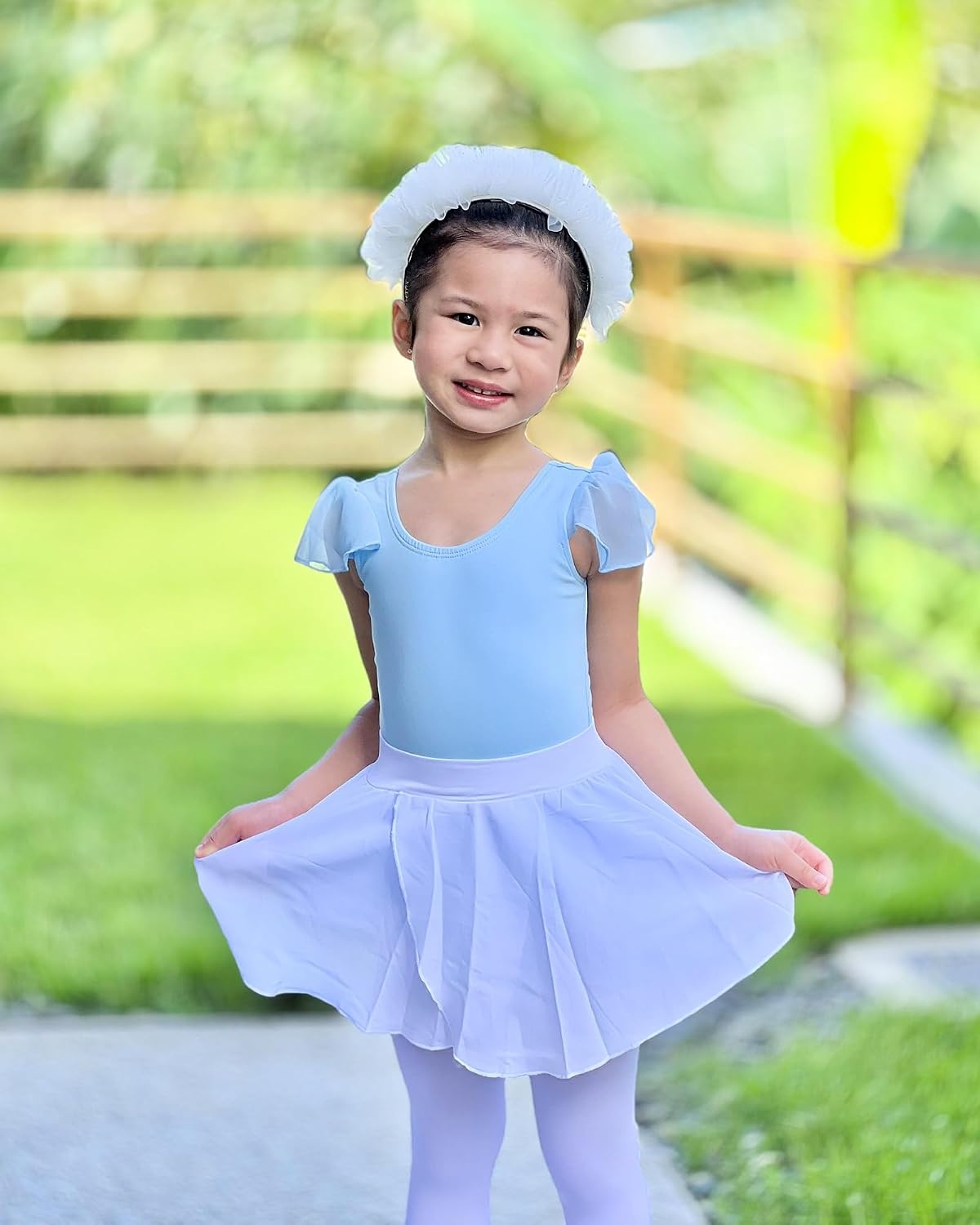 Stelle Girls Ballet Leotard Ruffle Short Sleeve for Dance Gymnastics(Blue)