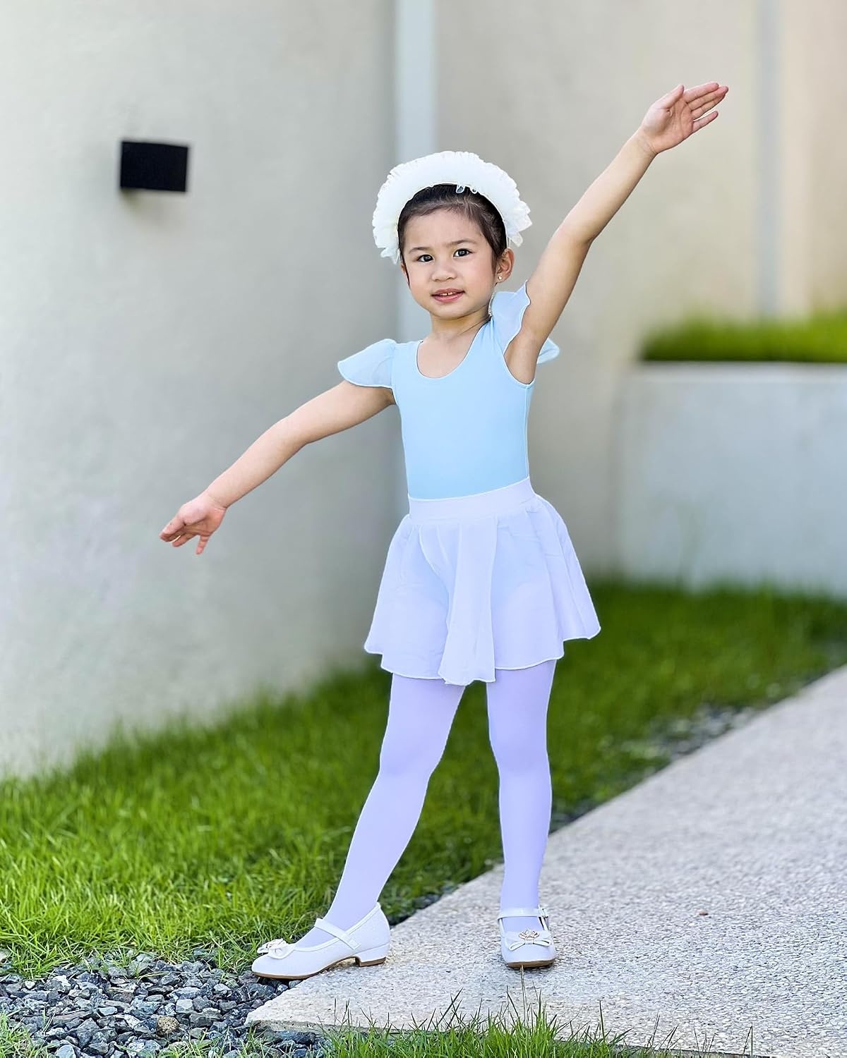 Stelle Girls Ballet Leotard Ruffle Short Sleeve for Dance Gymnastics(Blue)