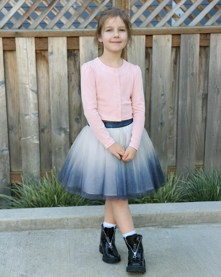 Stelle Tutu for Girls Sequin Skirt with Elastic Waist Layered Tulle Ballet Dance Princess Dress Birthday Outfit(Blue Ombre)