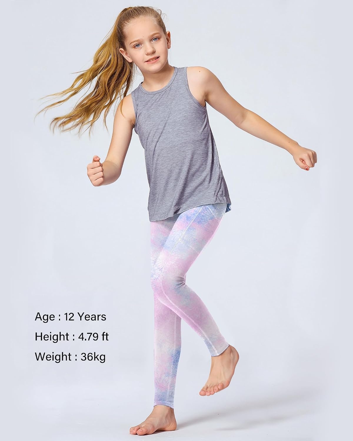 Stelle Girls Leggings with Pockets Kids Dance Yoga Running Athletic Pants | Soft 4-Way Stretch,High-Rise Wide Waistband,Side Pockets,Moisture-Wicking,Non-See-Through for Dance,Yoga,Running,Daily Wear(Tie Dye Marshmallow)