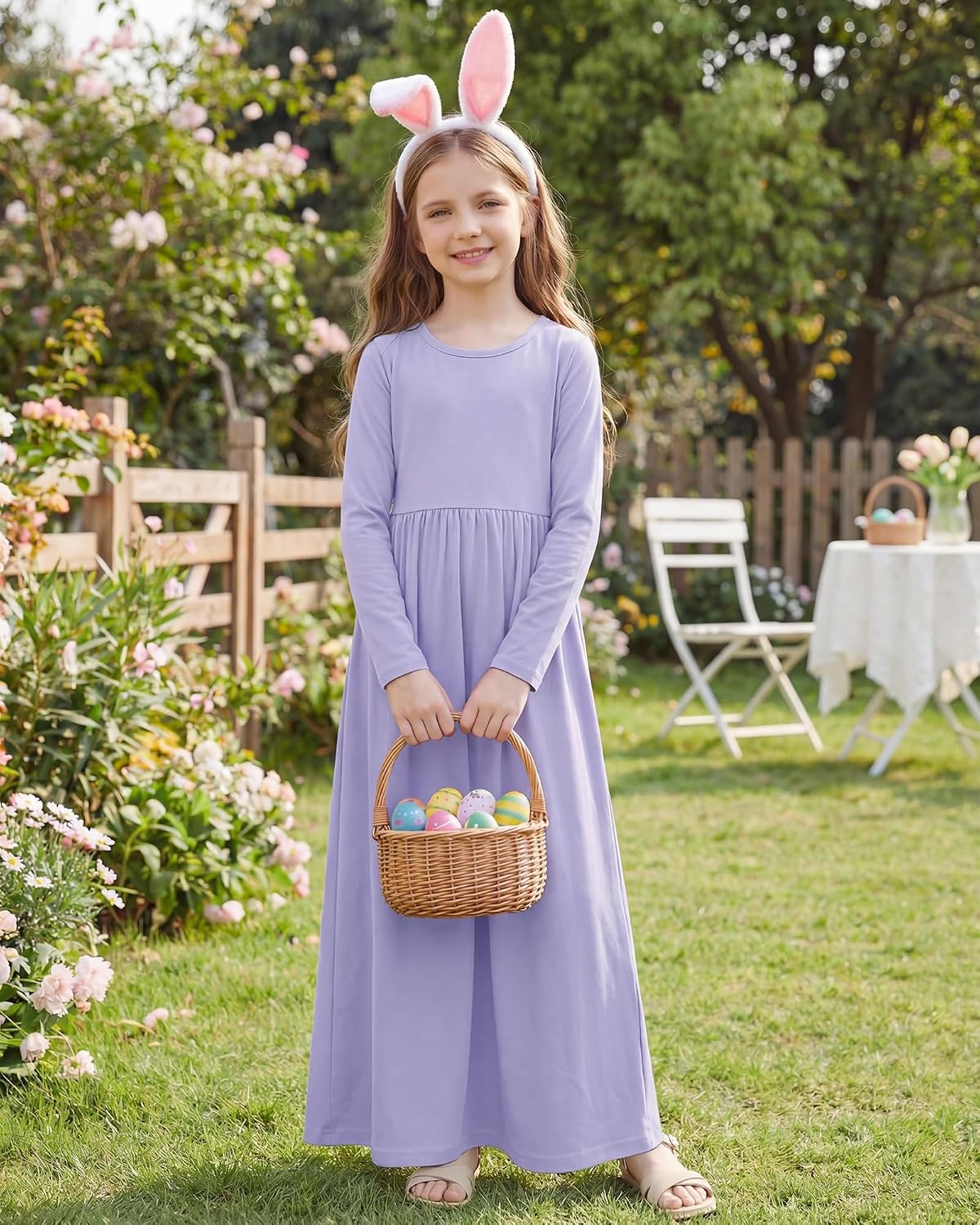 Stelle Girls Long Sleeve Maxi Dress with Pockets 6-15 Years(Lilac)