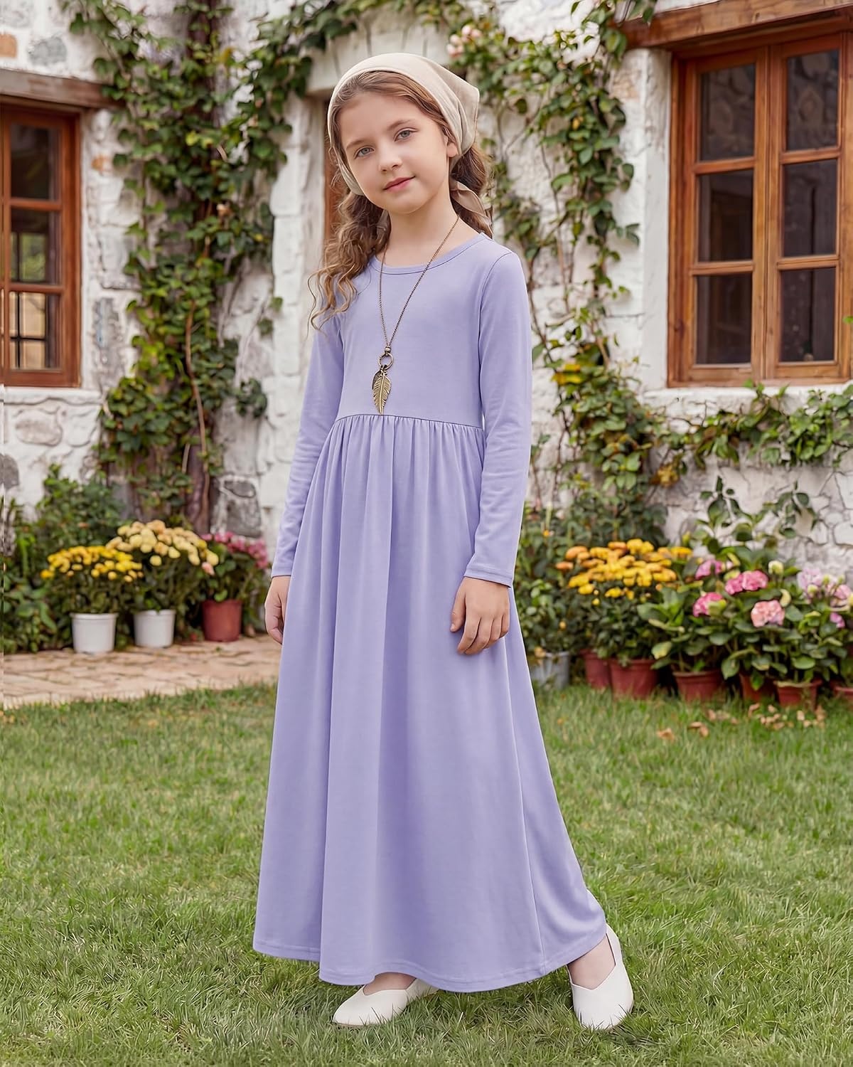 Stelle Girls Long Sleeve Maxi Dress with Pockets 6-15 Years(Lilac)