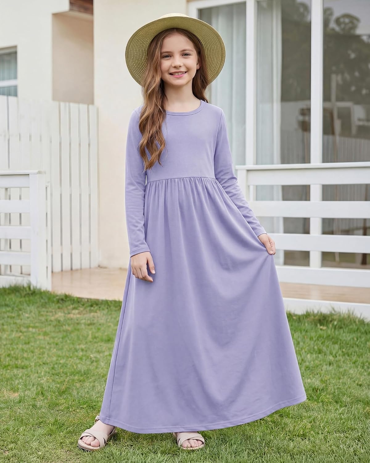 Stelle Girls Long Sleeve Maxi Dress with Pockets 6-15 Years(Lilac)