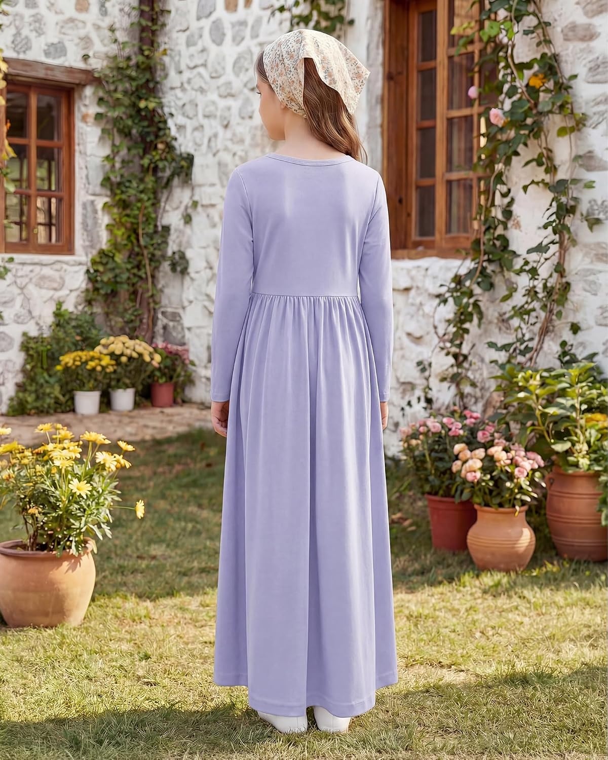 Stelle Girls Long Sleeve Maxi Dress with Pockets 6-15 Years(Lilac)