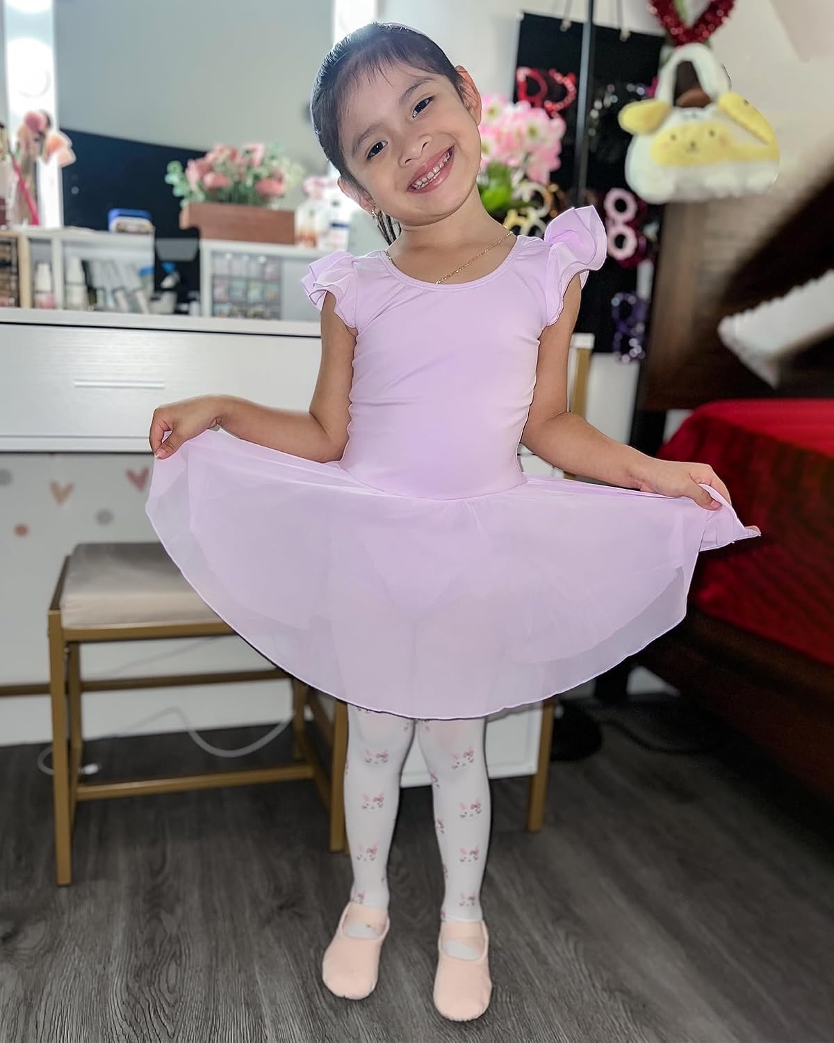Stelle Ballet Leotards for Girls Dance Leotard with Skirt Kids Dance Dress | Ballet Dress for Toddler Girls, Ruffle Sleeve, Chiffon Skirt, Dance Costume for Performances, Birthday Party, Daily Wear(2-light Purple)