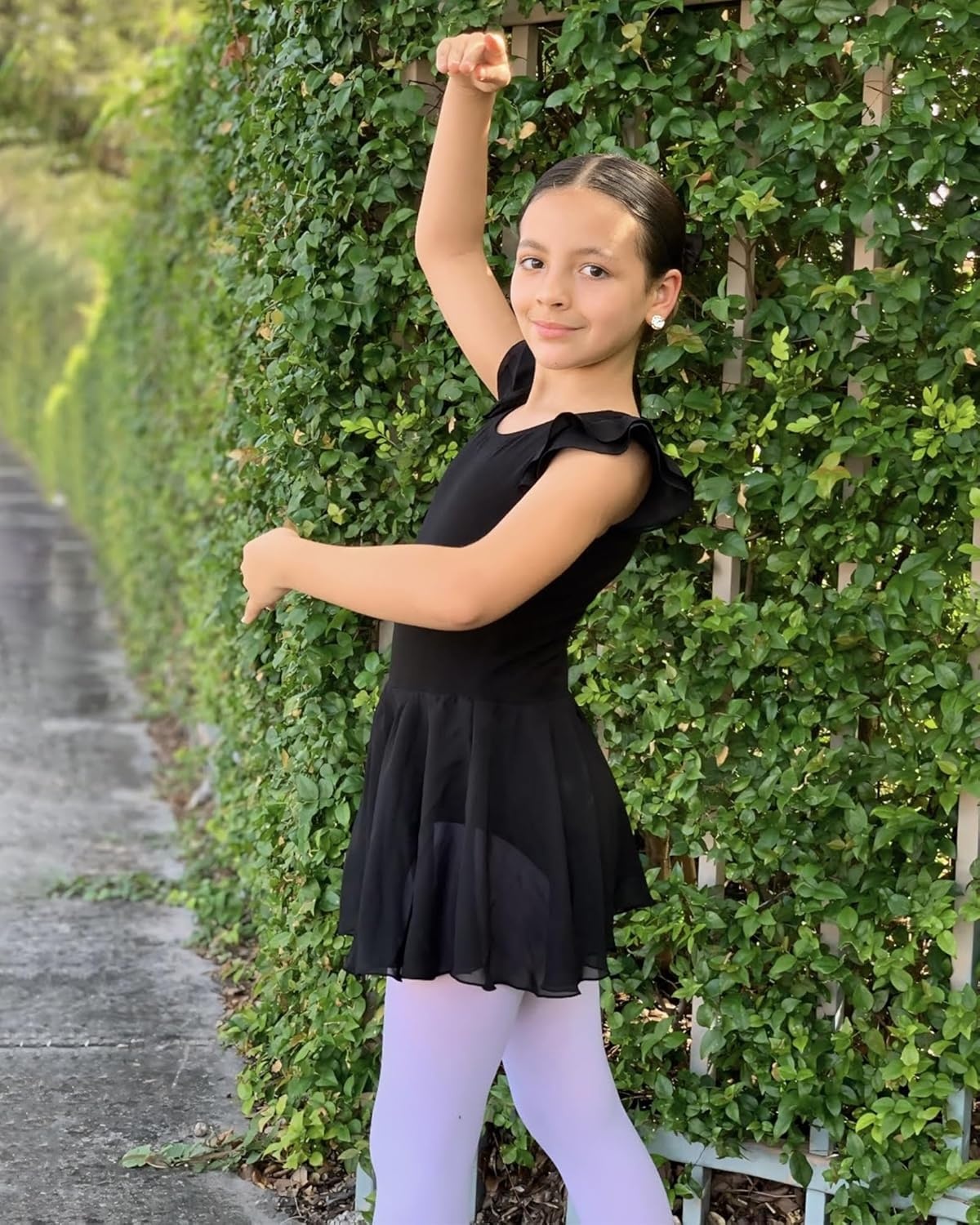Stelle Ballet Leotards for Girls Dance Leotard with Skirt Toddler Pink Ballet Outfit Ruffle Sleeve Kids Dance Dress(2-black)