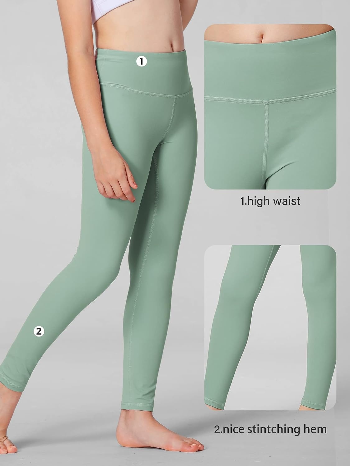 Stelle Girls Athletic Leggings Kids Dance Workout Running Yoga Pants with Hidden Pocket(Jade Green)