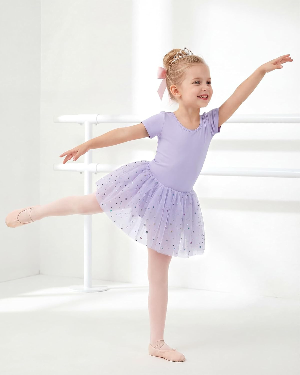 Stelle Girls Ballet Leotards with Sequin Tutu Dress Toddler Dance Outfit | Girls Dance Tutu Dresses, Short Sleeve, Fluffy Tulle skirted, Ballerina Costumes for Dance Classes, Recitals, Performance(Lavender)