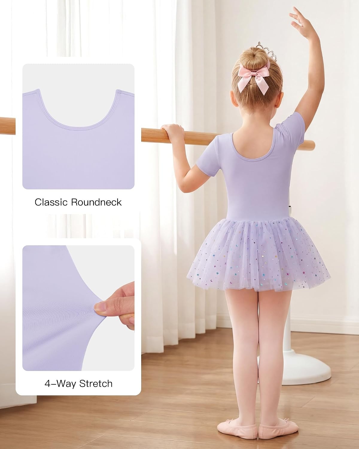 Stelle Girls Ballet Leotards with Sequin Tutu Dress Toddler Dance Outfit | Girls Dance Tutu Dresses, Short Sleeve, Fluffy Tulle skirted, Ballerina Costumes for Dance Classes, Recitals, Performance(Lavender)