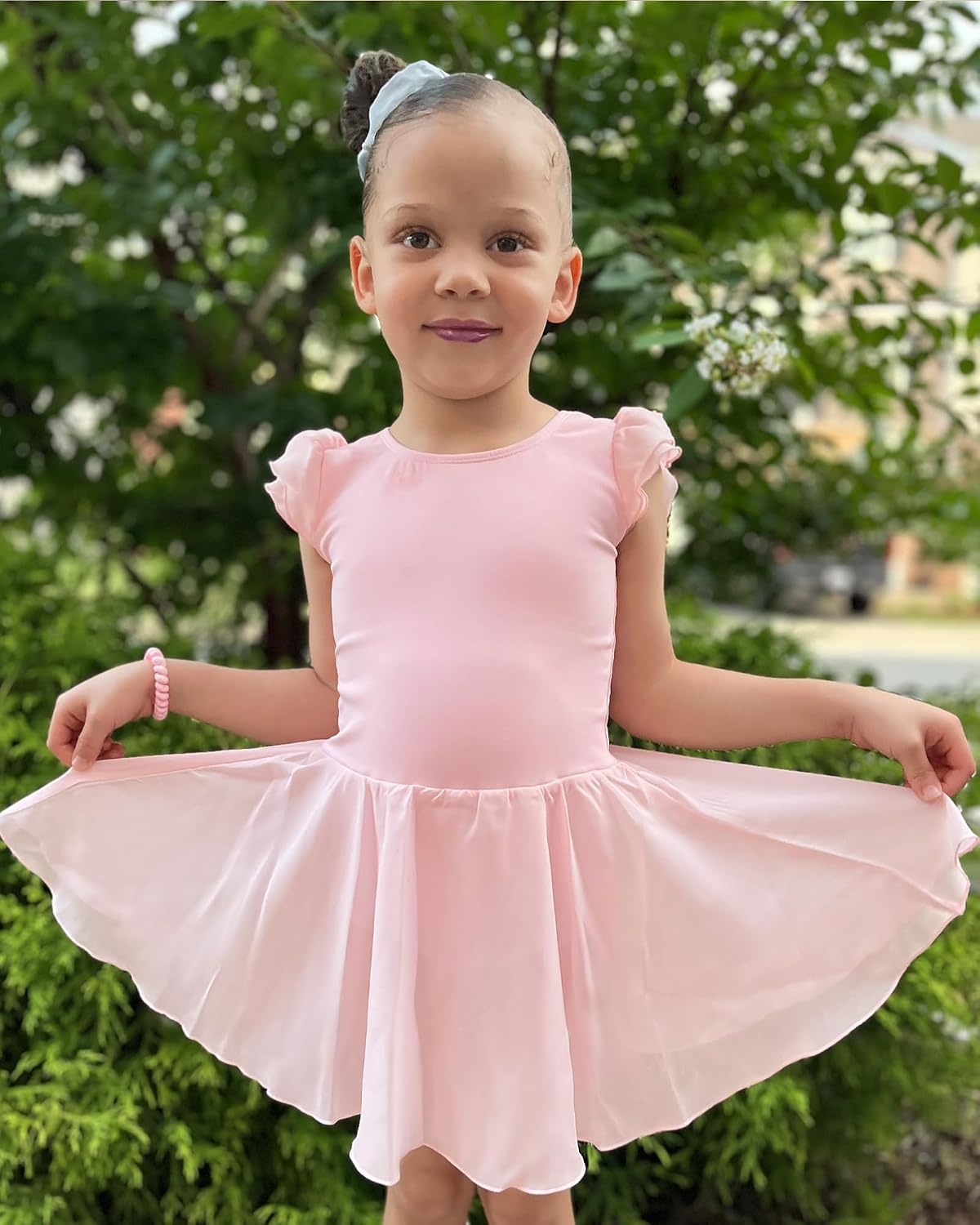 Stelle Ballet Leotards for Girls Dance Leotard with Skirt Toddler Pink Ballet Outfit Ruffle Sleeve Kids Dance Dress(2-ballet Pink)