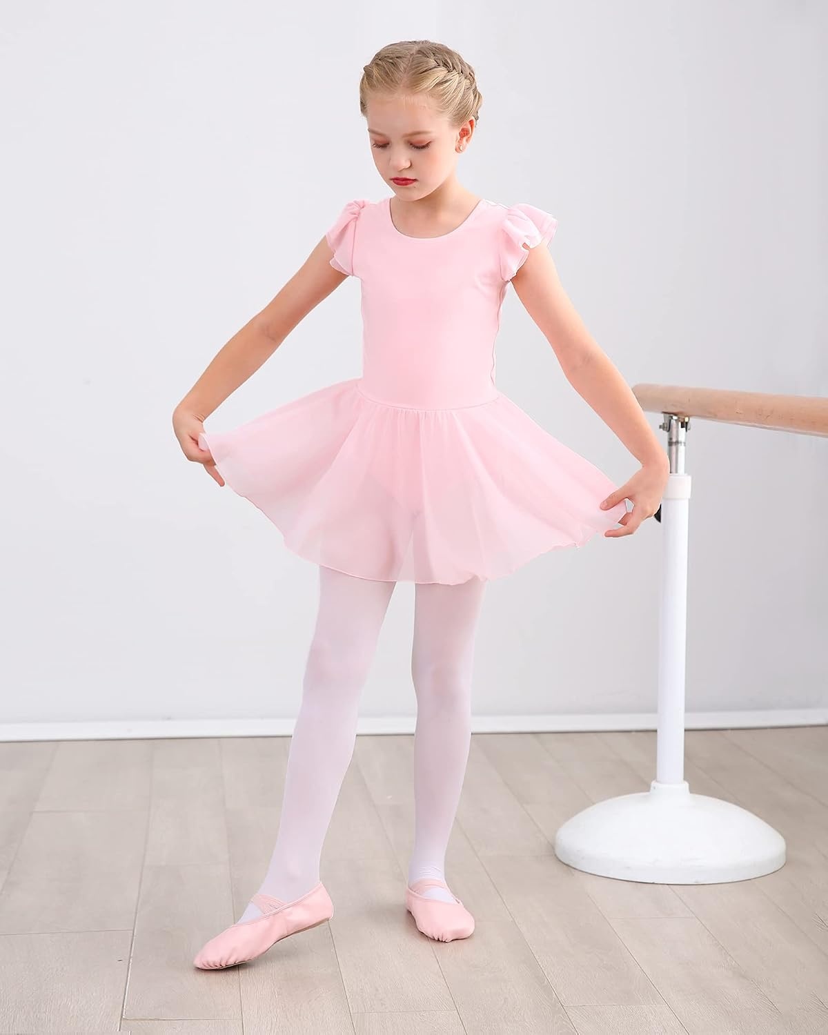 Stelle Ballet Leotards for Girls Dance Leotard with Skirt Toddler Pink Ballet Outfit Ruffle Sleeve Kids Dance Dress(2-ballet Pink)