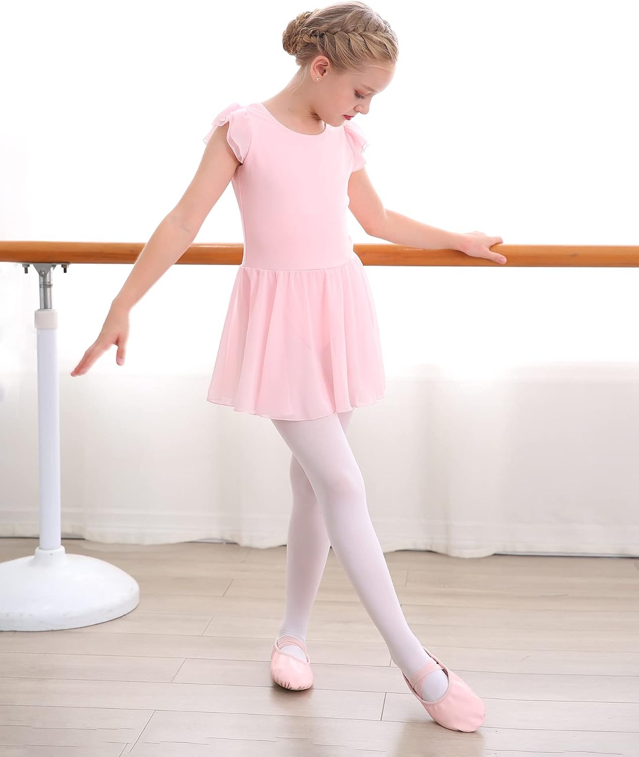Stelle Ballet Leotards for Girls Dance Leotard with Skirt Toddler Pink Ballet Outfit Ruffle Sleeve Kids Dance Dress(2-ballet Pink)