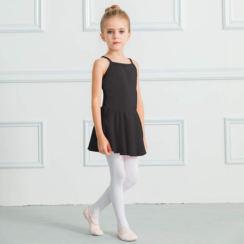 Stelle Toddler Ballet Outfit for Girls Sleeveless Gymnastics Dance Leotard | Camisole Leotards for Girls with Skirt, Spaghetti Strap, Soft Stretch Fabric, Dance Studio, Gymnastics, Outdoor Daily Wear(Style 1-black)