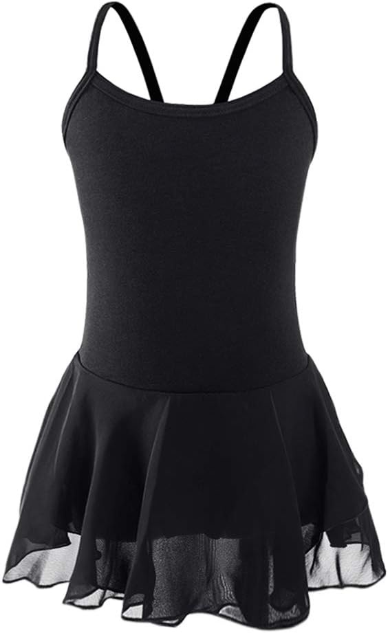 Stelle Toddler Ballet Outfit for Girls Sleeveless Gymnastics Dance Leotard | Camisole Leotards for Girls with Skirt, Spaghetti Strap, Soft Stretch Fabric, Dance Studio, Gymnastics, Outdoor Daily Wear(Style 1-black)
