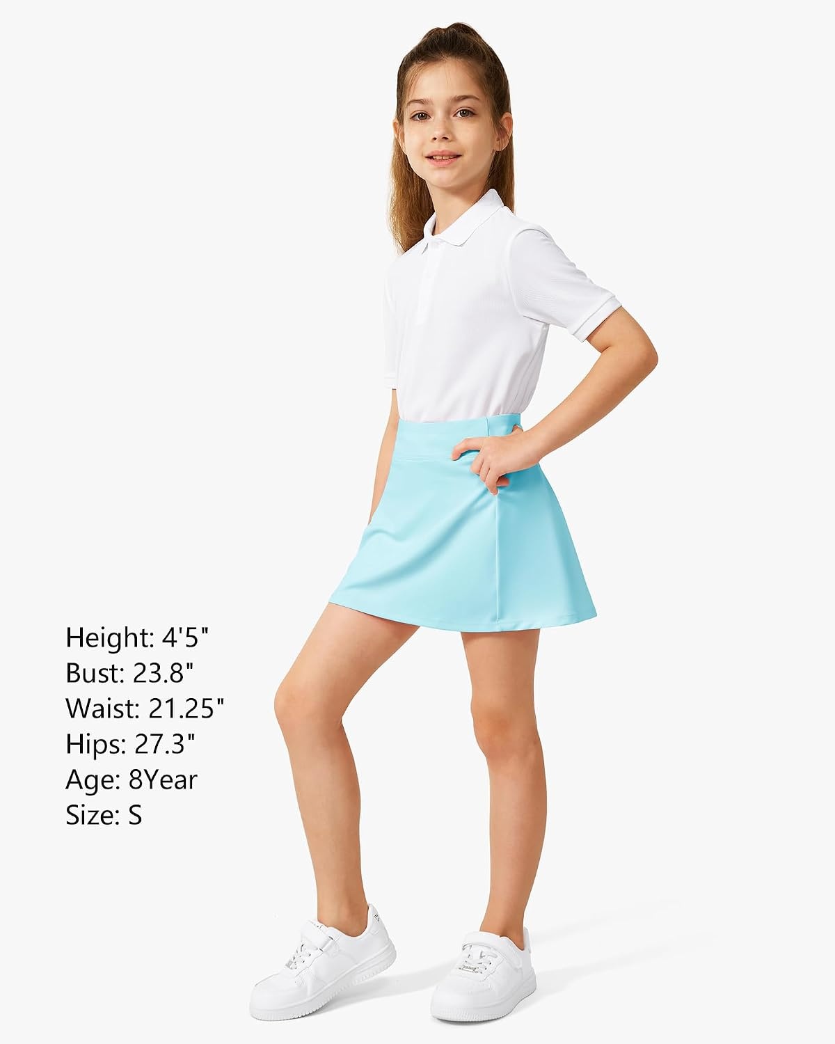 Stelle Girls A-Line Tennis Skort with Built-in Shorts for Sports Play(Aqua Blue)