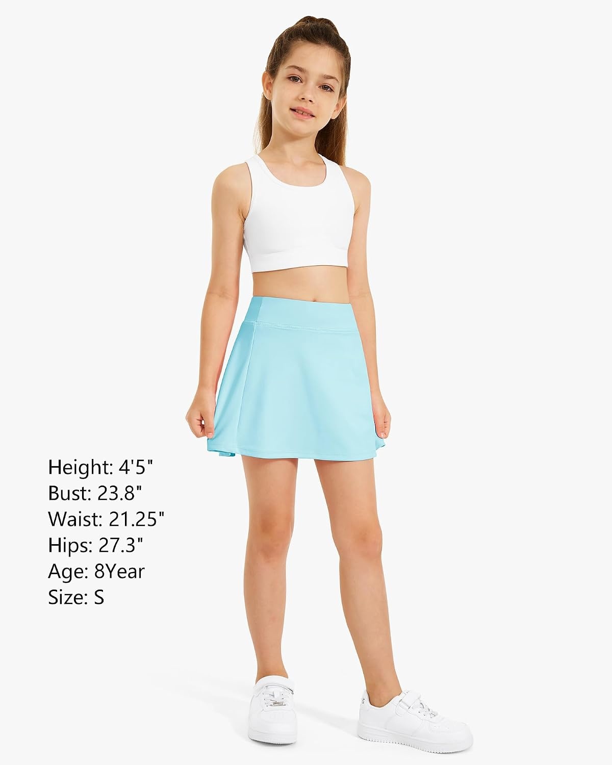Stelle Girls A-Line Tennis Skort with Built-in Shorts for Sports Play(Aqua Blue)